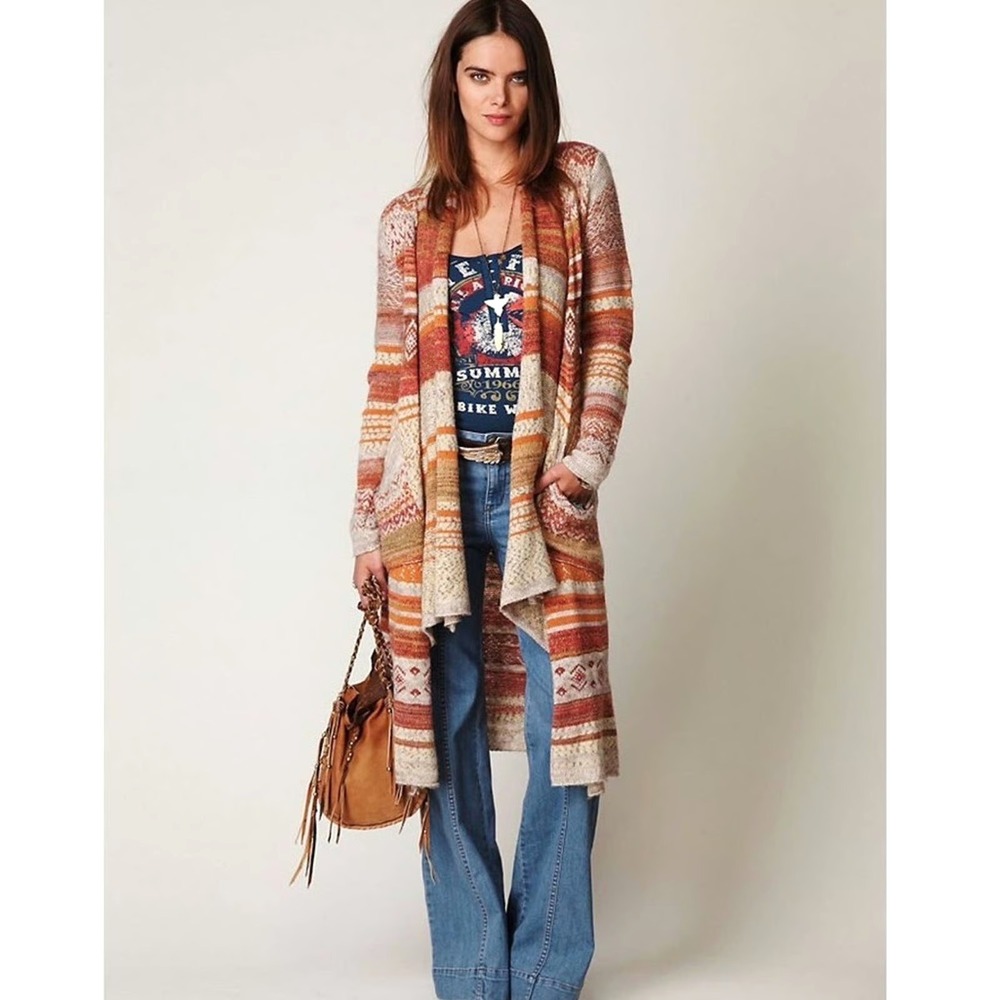 Free People Yesterdays Smile Boho Maxi Cardigan M Tribal Festival Western